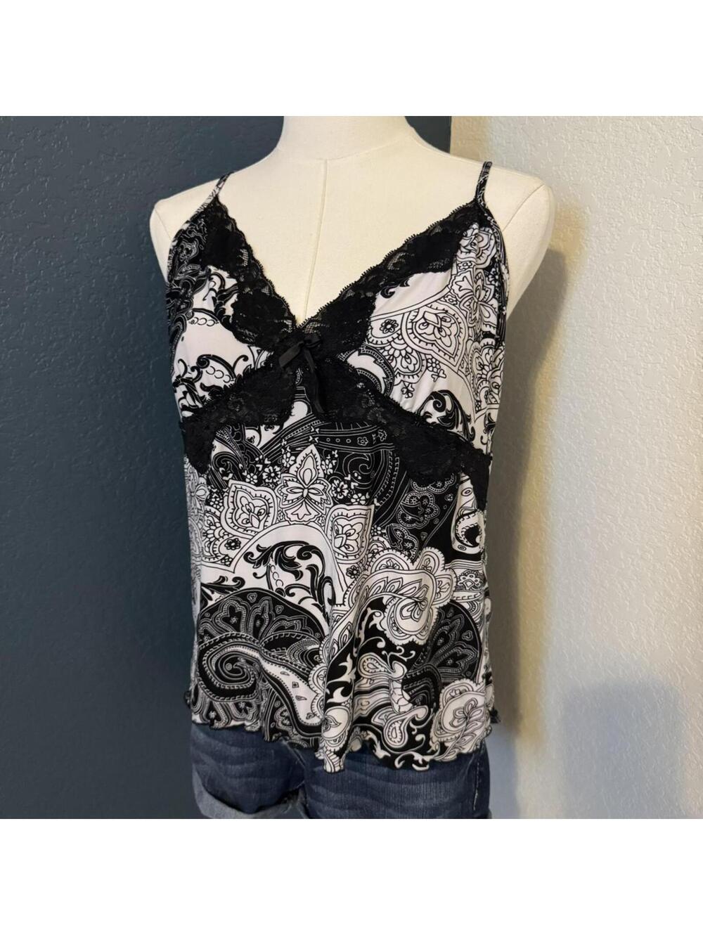Vintage Y2K Paisley Lace Babydoll Cropped Cami, Medium